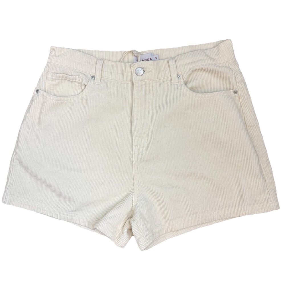 NWOT Ghanda Cream Corduroy Shorts 3 In Inseam Women’s Size 12 High Waist
